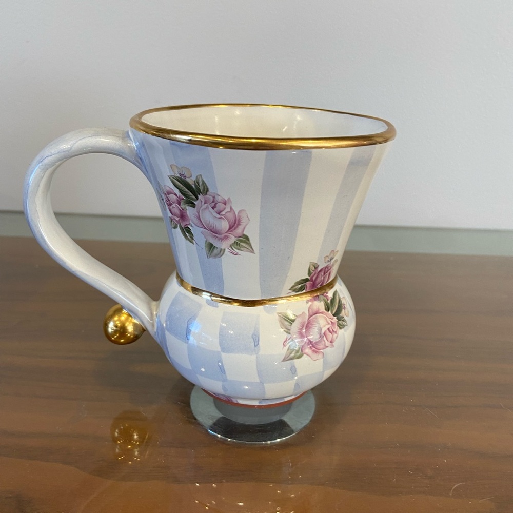 MACKENZIE CHILDS BLUE HONEYMOON CHECK MORNING GLORY MUG COFFEE CUP